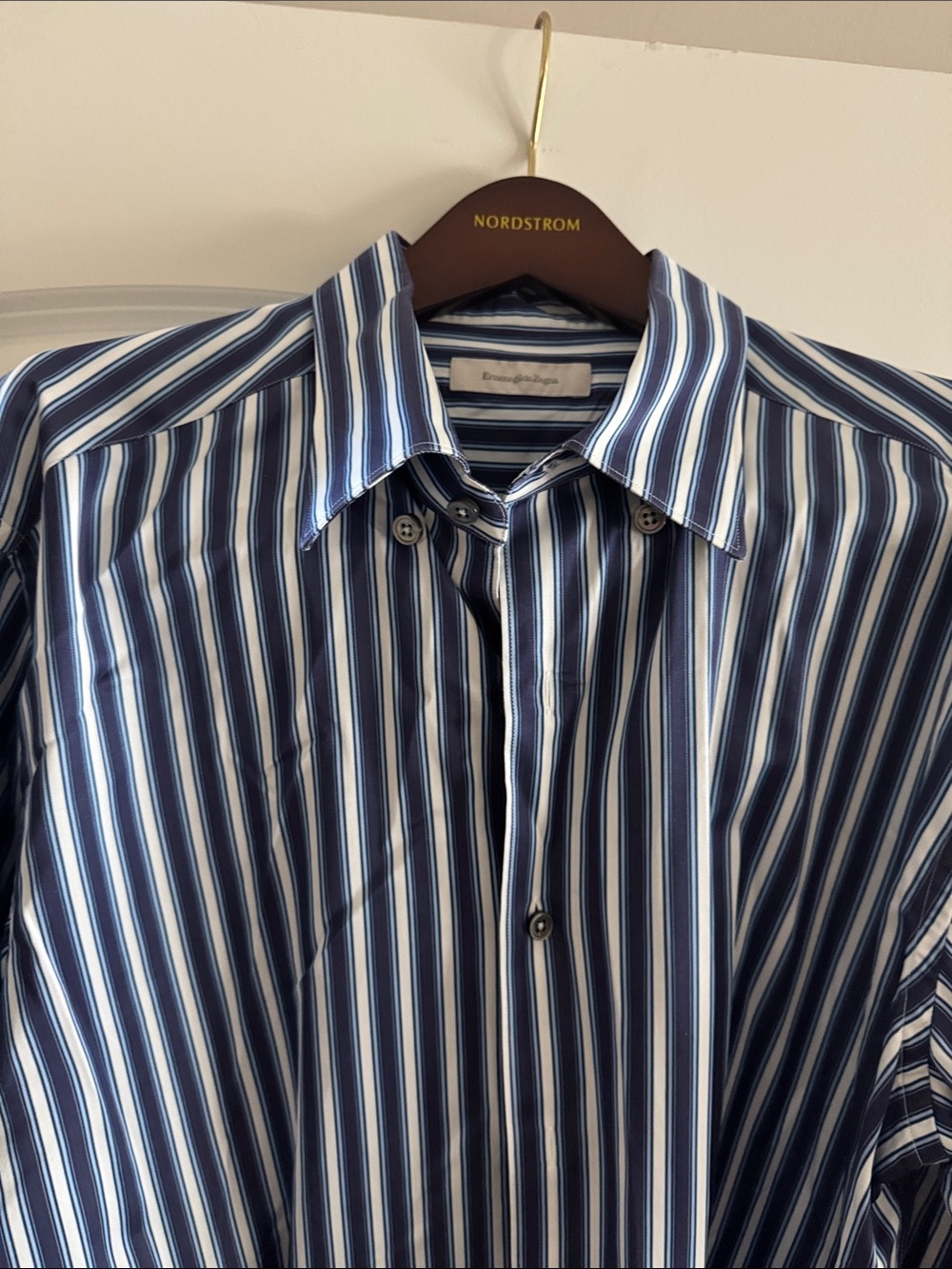 Ermenegildo Zegna Navy and White Striped Dress Shirt